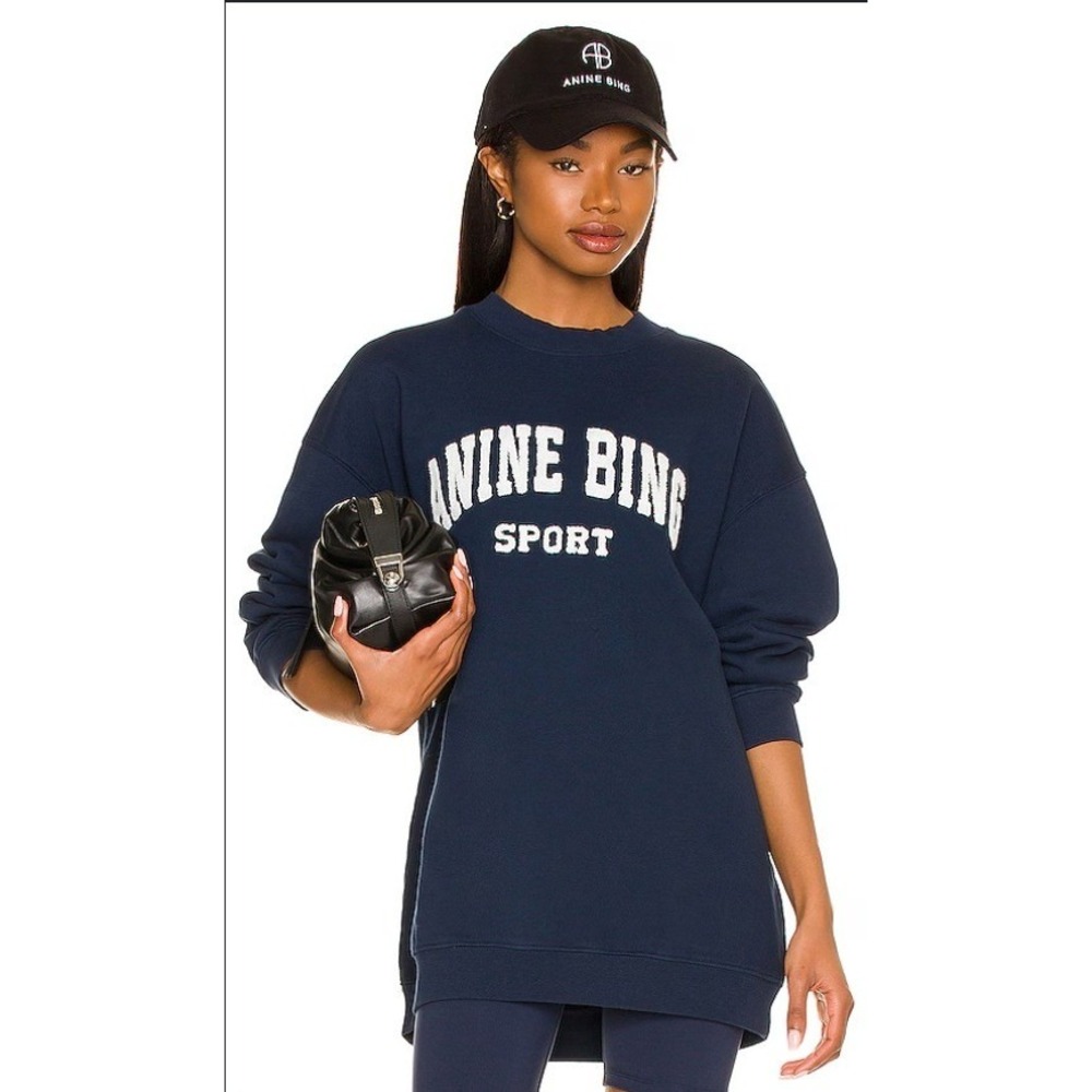 Anine Bing Sport Tyler Sweatshirt Navy Blue Organic Cotton Sporty Oversized XS